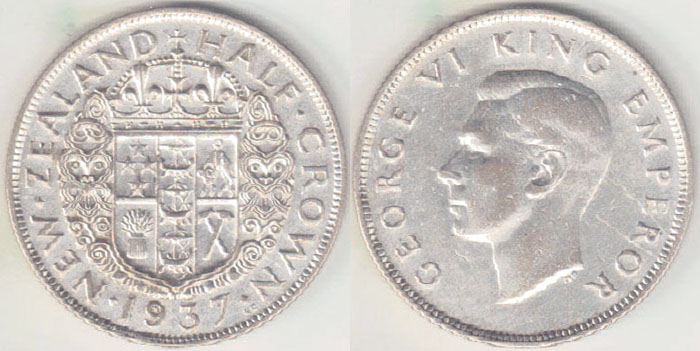 1937 New Zealand silver Half Crown A002293